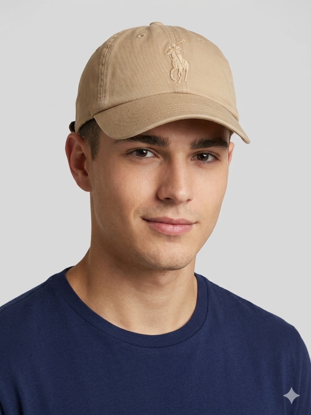 Polo Ralph Lauren Hat Big Pony Tan Chino Cotton Cap Leather Strap AUTHENTIC